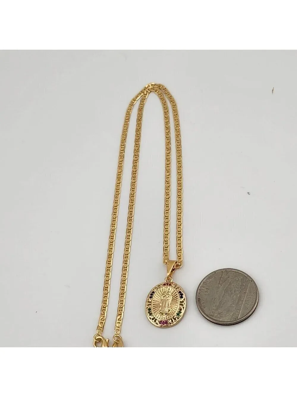 Brand New Brazilian 18k Gold Filled Virgen de Guadalupe Necklace